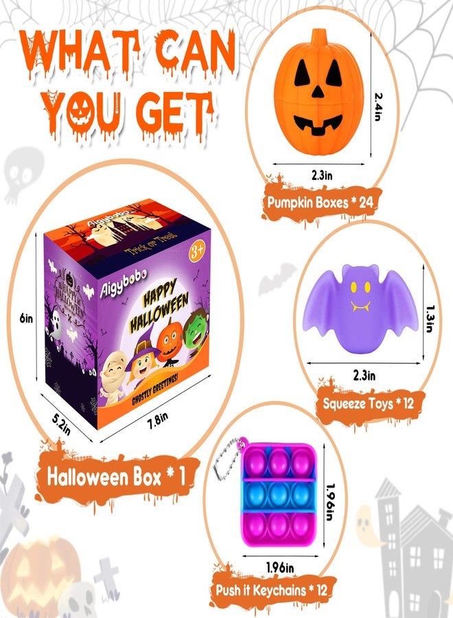 Aigybobo 48 Halloween Toys Pack with Pumpkin Box, Halloween Party Favors Gifts for Kids, Halloween Goodie Bag Stuffers with Bubble Push it Keychain, Halloween Prizes Treats Non Candy School Classroom Favors - Image 2